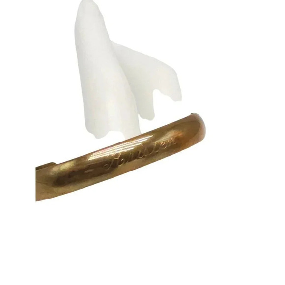 KRISTEN Engraved Open Cuff Brass Bangle Bracelet Gold Tone Vintage Non Magnetic - Picture 2 of 7